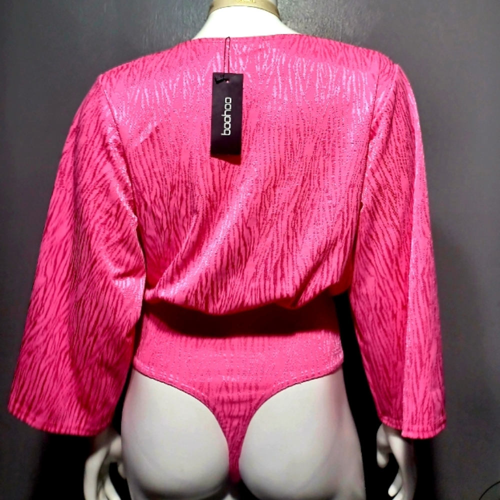 🔥NEW $49 SILKY SEXY PINK  Wrap BODYSUIT SIZE 10 - Picture 10 of 12